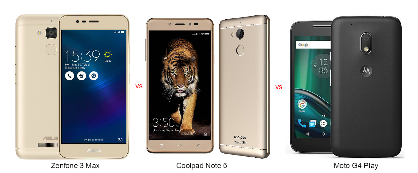 Asus Zenfone 3 Max vs Coolpad 5. megjegyzés vs Moto G4 Play gyors összehasonlító áttekintés