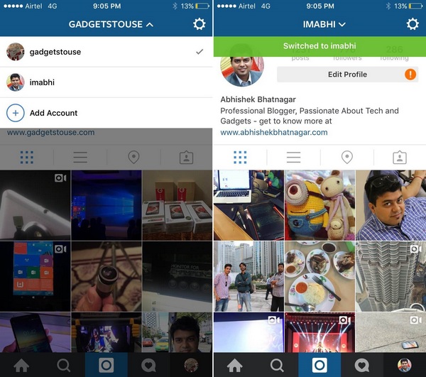 Instagram több fiók váltása