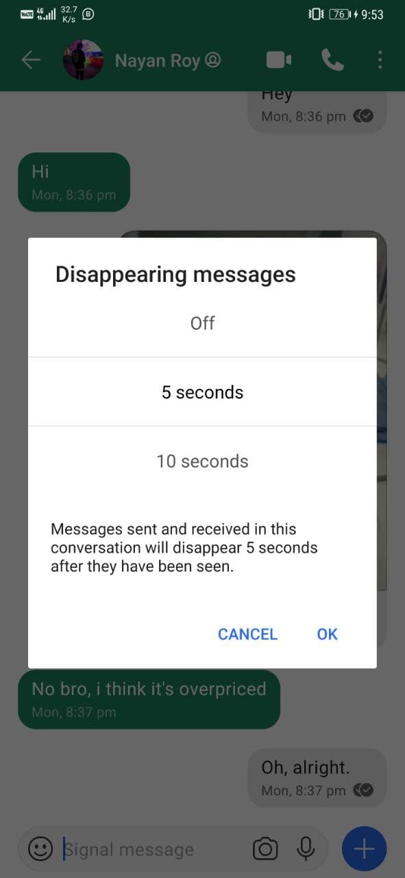 Enviar missatges que desapareguin a Signal Messenger