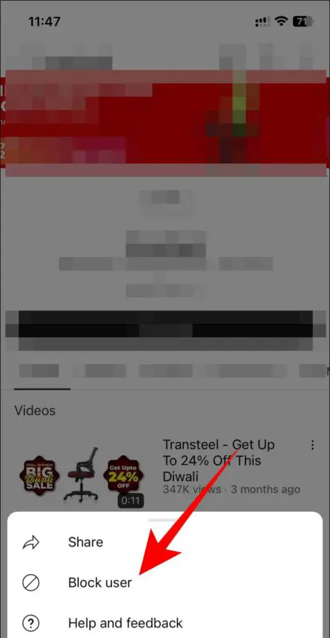   bloqueja els curts de YouTube d'un canal específic