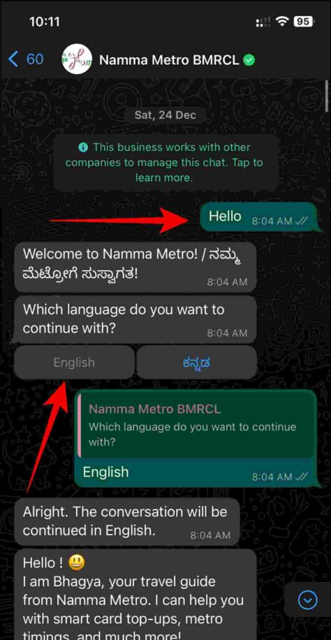   Prenota il biglietto QR WhatsApp della metropolitana di Bangalore