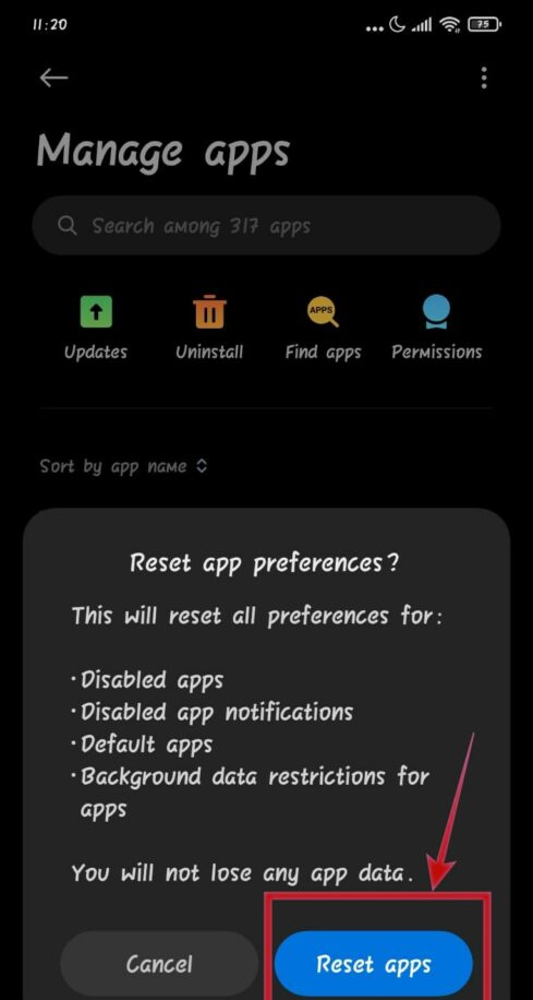   ripristina la preferenza dell'app per riaprire con il menu Android