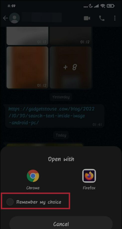   Apri con menu Android