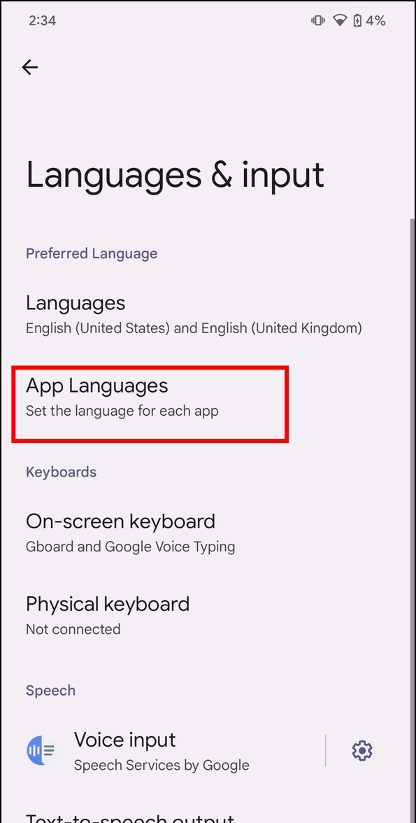   Cambia pixel della lingua dell'app Android