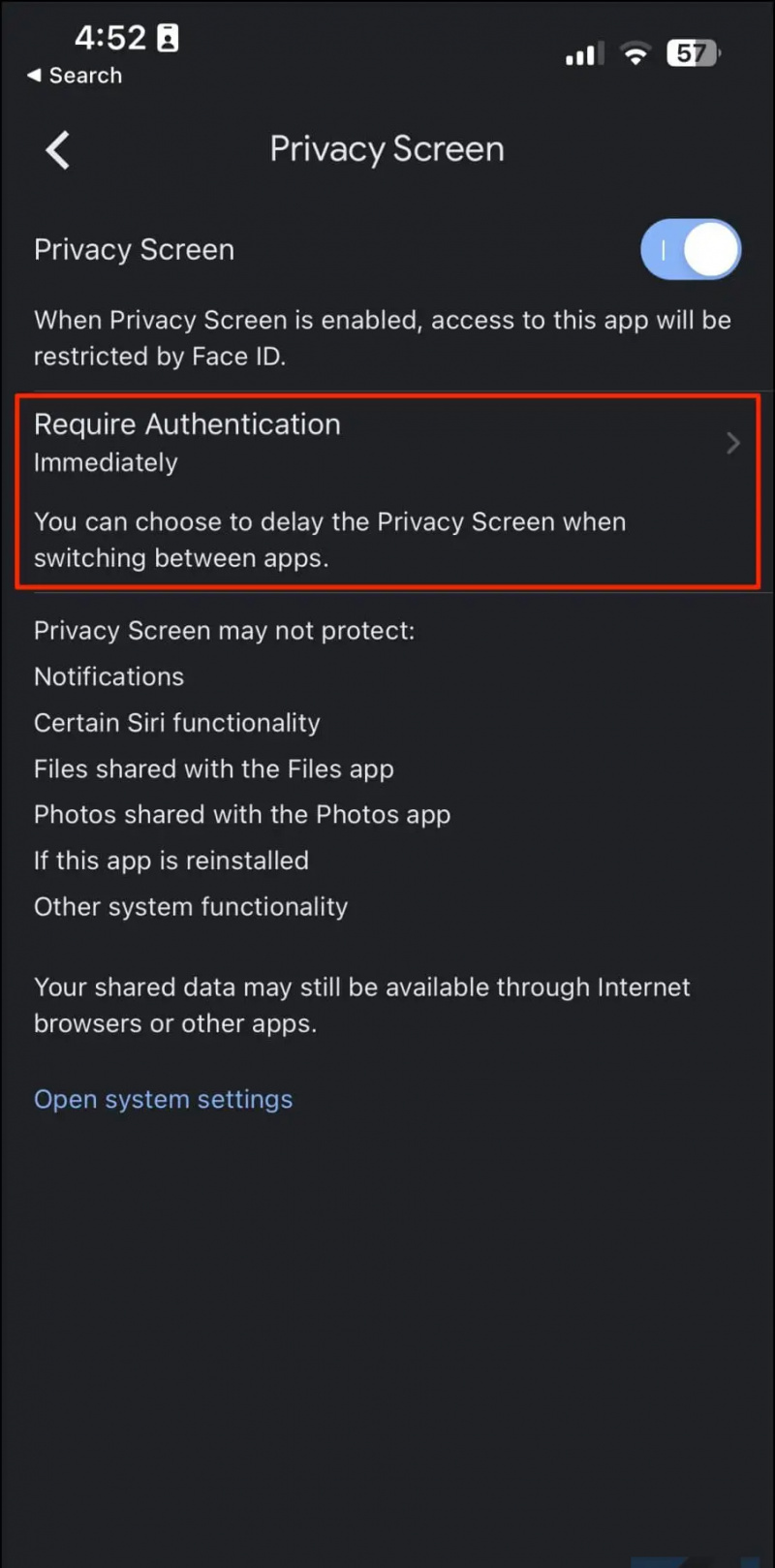   I-enable ang Privacy Screen sa Drive iOS