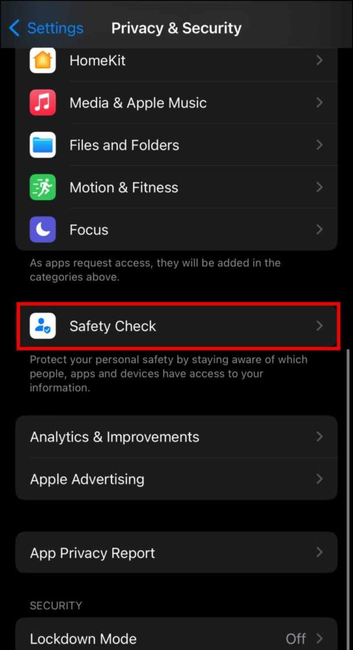   Sikkerhetssjekk nødinnstilling på iPhone