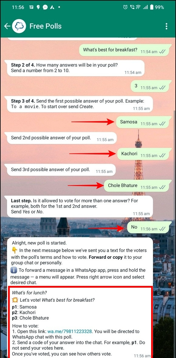   Добавете анкети в групи в WhatsApp