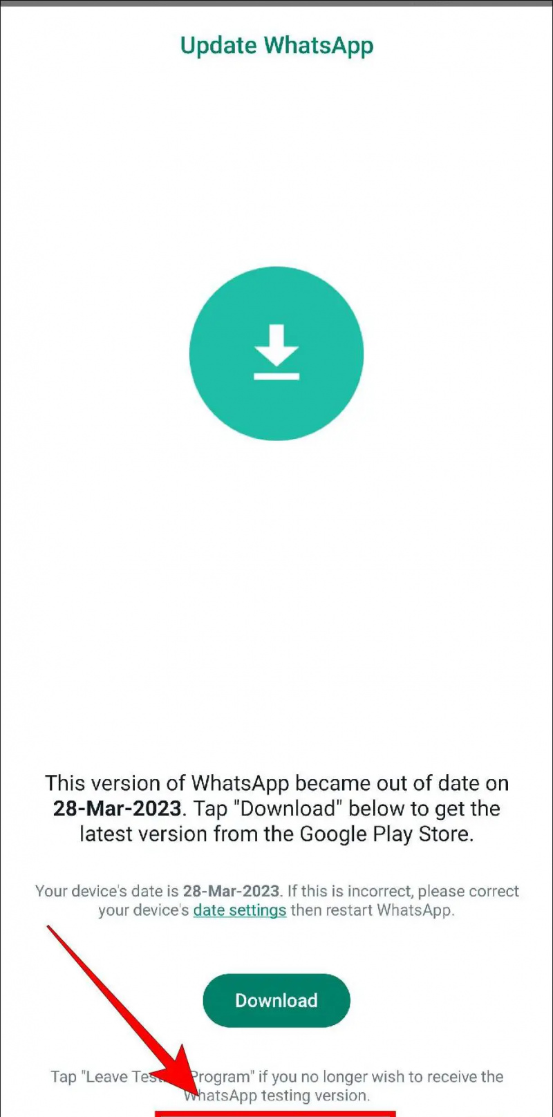   WhatsApp బీటా లోపాన్ని పరిష్కరించడానికి WhatsApp-బీటా-ప్రోగ్రామ్‌ను వదిలివేయండి