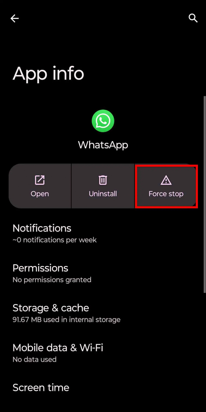   WhatsApp బీటా గడువు ముగిసిన లోపాన్ని పరిష్కరించడానికి Whatsappని బలవంతంగా ఆపండి