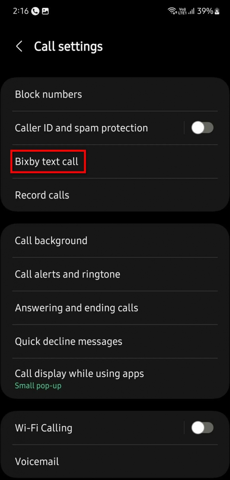   Saringan Panggilan Teks Bixby