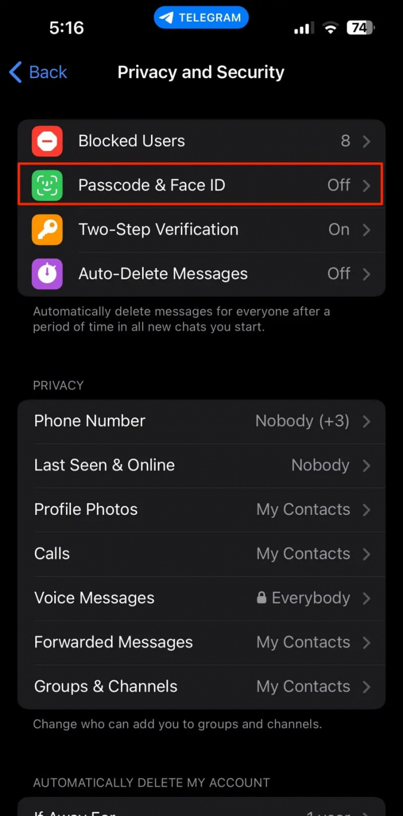  Khóa ứng dụng Telegram trên iPhone