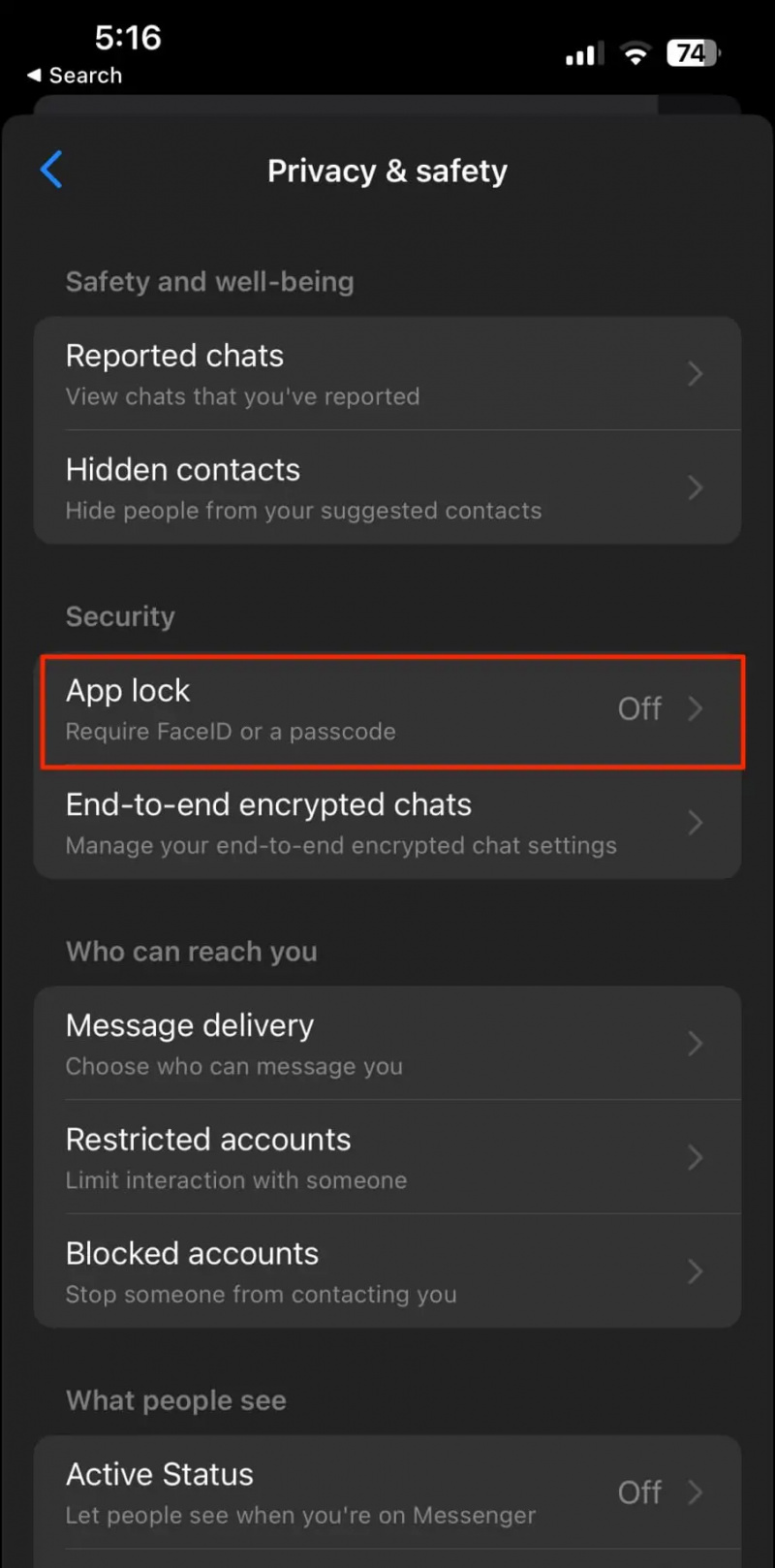   Kunci Aplikasi Messenger di iPhone
