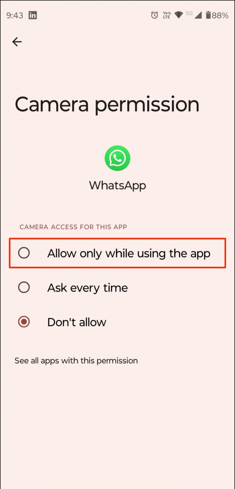   Zezwól na dostęp do aparatu WhatsApp dla logowania na dwóch urządzeniach
