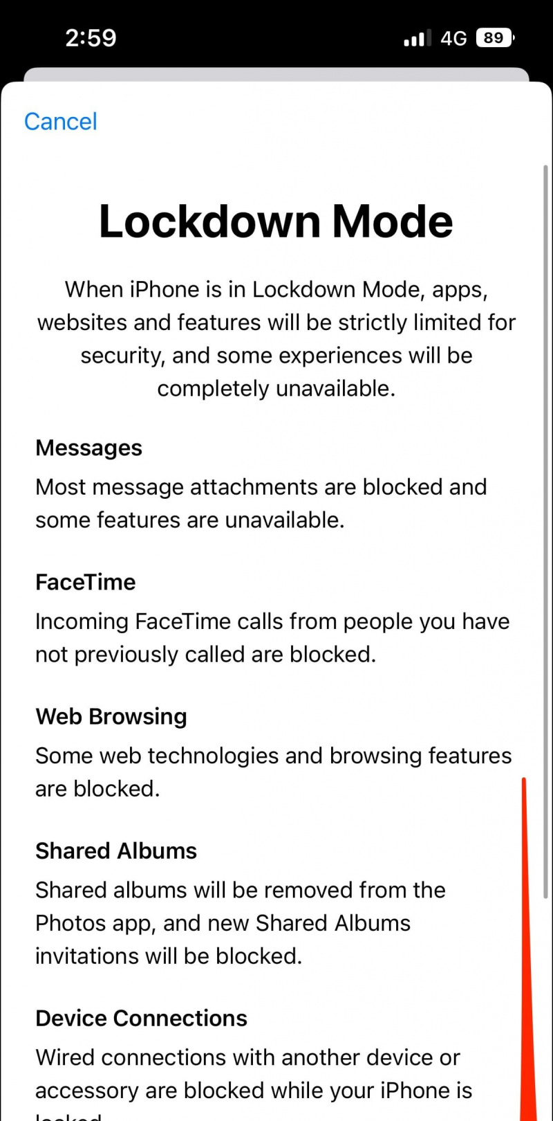   Activar el modo de bloqueo iOS 16