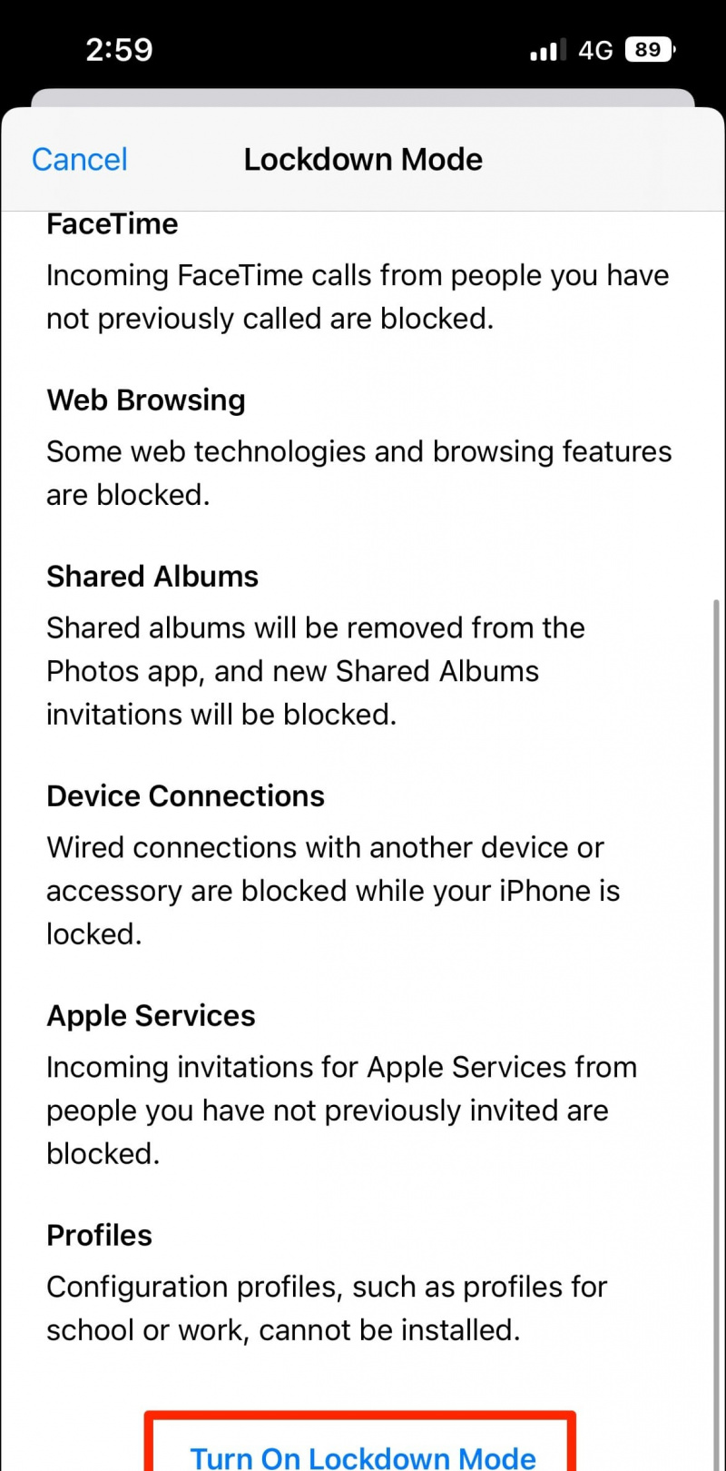   Hidupkan Mod Lockdown iOS 16