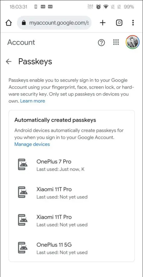   تسجيل الدخول باستخدام Google Passkeys