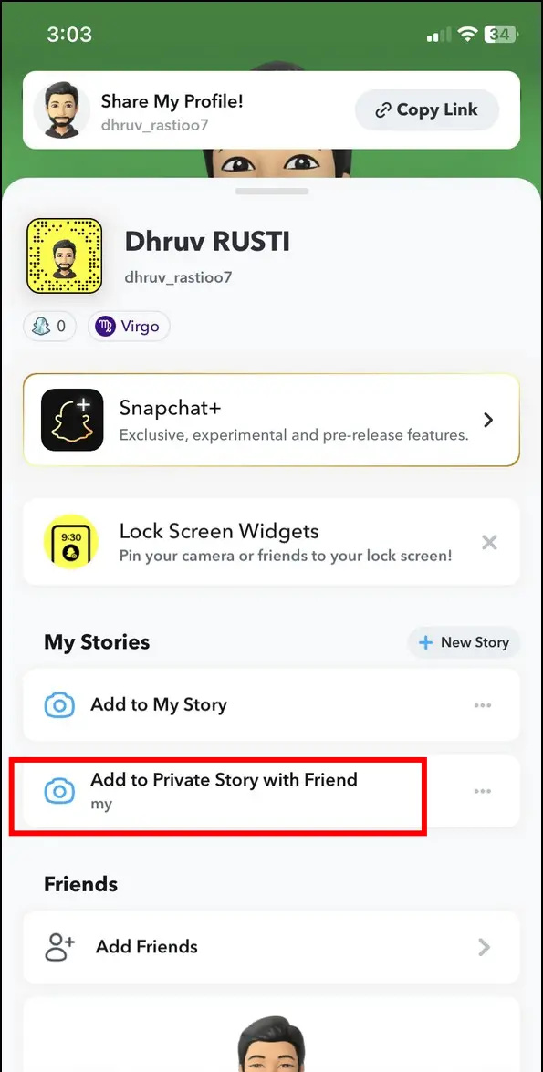   Nascondi la storia di Snapchat