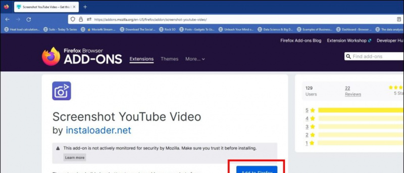   padarykite „YouTube“ vaizdo įrašo ekrano kopiją naudodami „Mozilla Add on“.