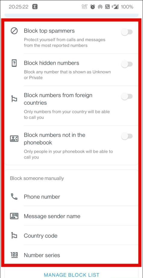   Blokování nežádoucích hovorů SMS