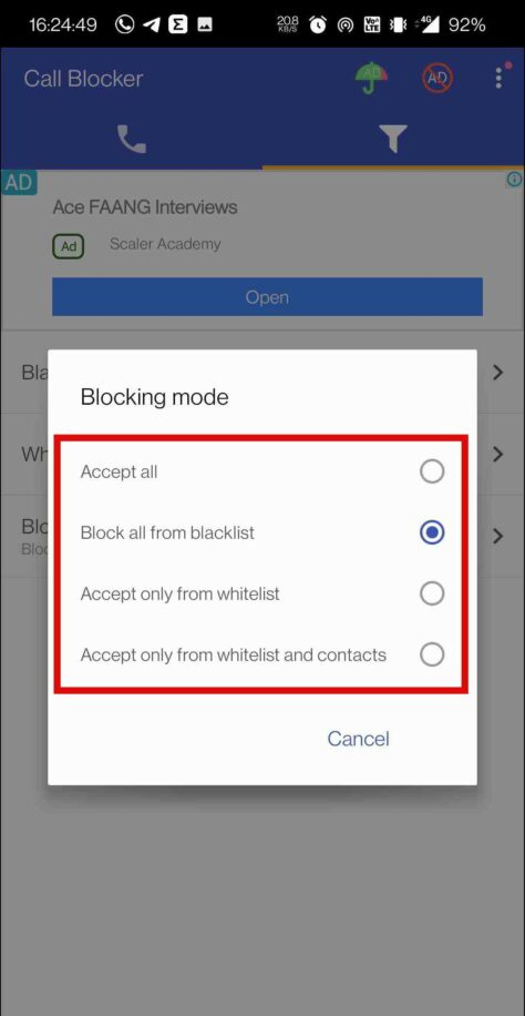   Blokuj niechciane połączenia SMS