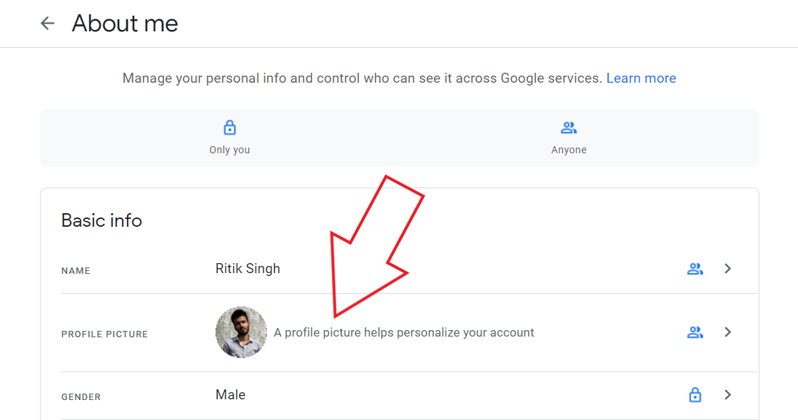 Eliminați fotografia de profil Gmail Android