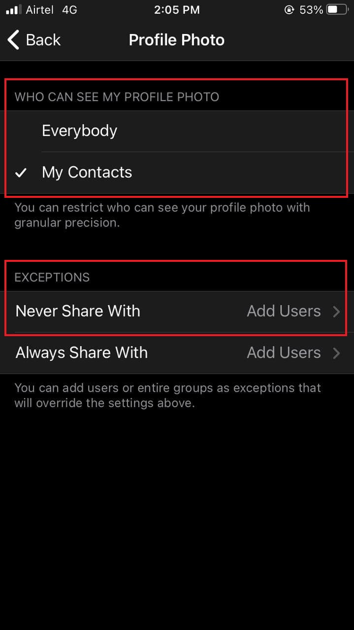 Távirati profilkép elrejtése az iOS rendszeren