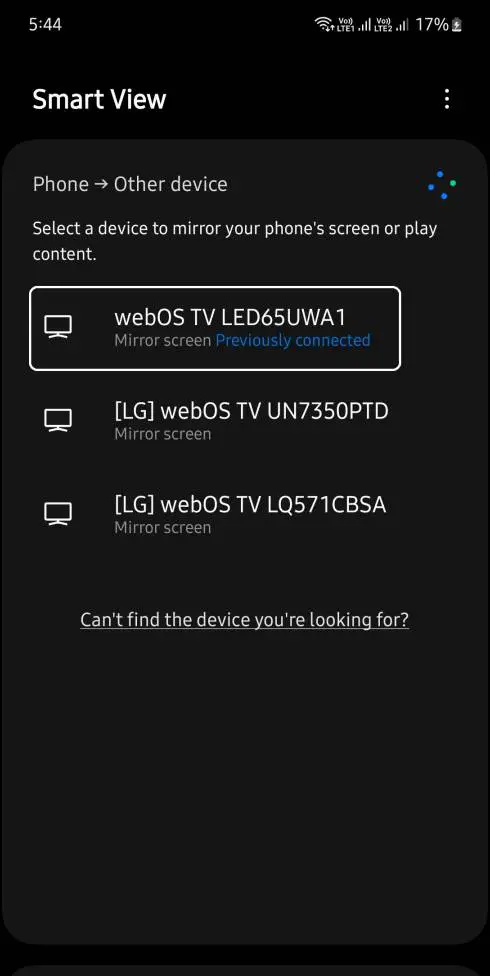   Cermin Skrin ke TV WebOS daripada Android