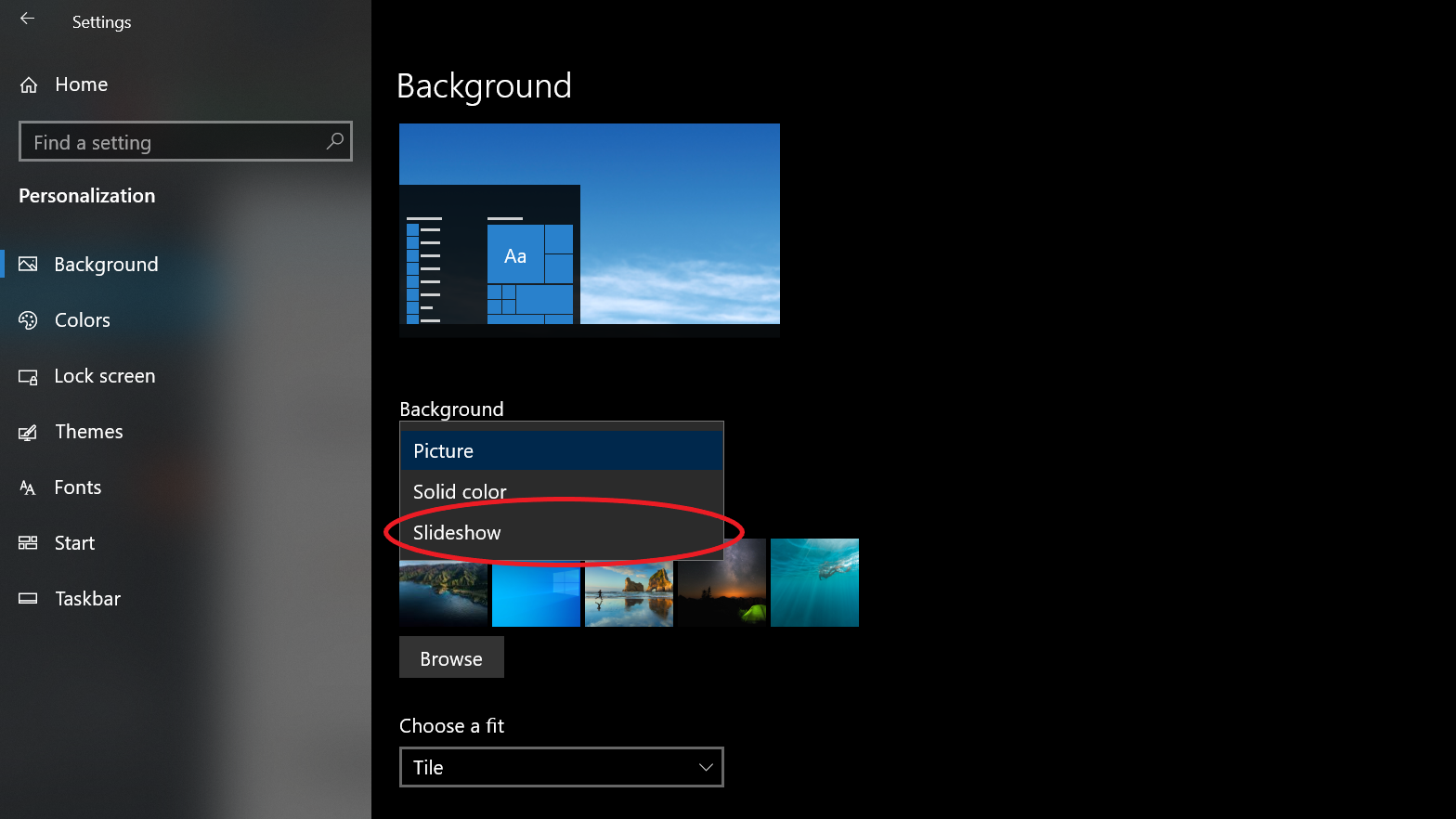 Ενεργοποίηση παρουσίασης ταπετσαρίας στα Windows 10